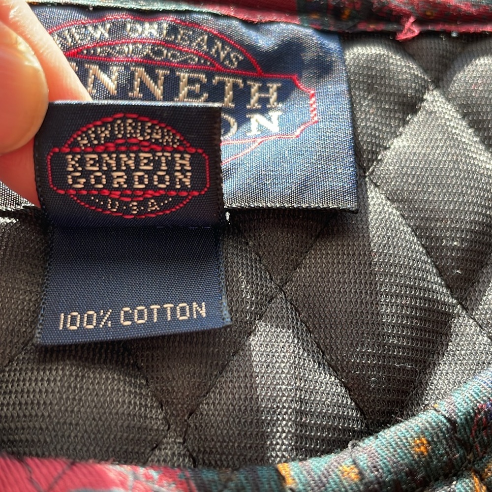 Kenneth Gordon Quilted Paisley Fitted Jacket Burgundy/Green/Yellow/Blue Size 4 - Picture 11 of 12